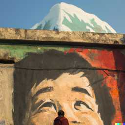 someone gazing at Mount Everest, wall mural by Ernest Zacharevic generated by DALL·E 2